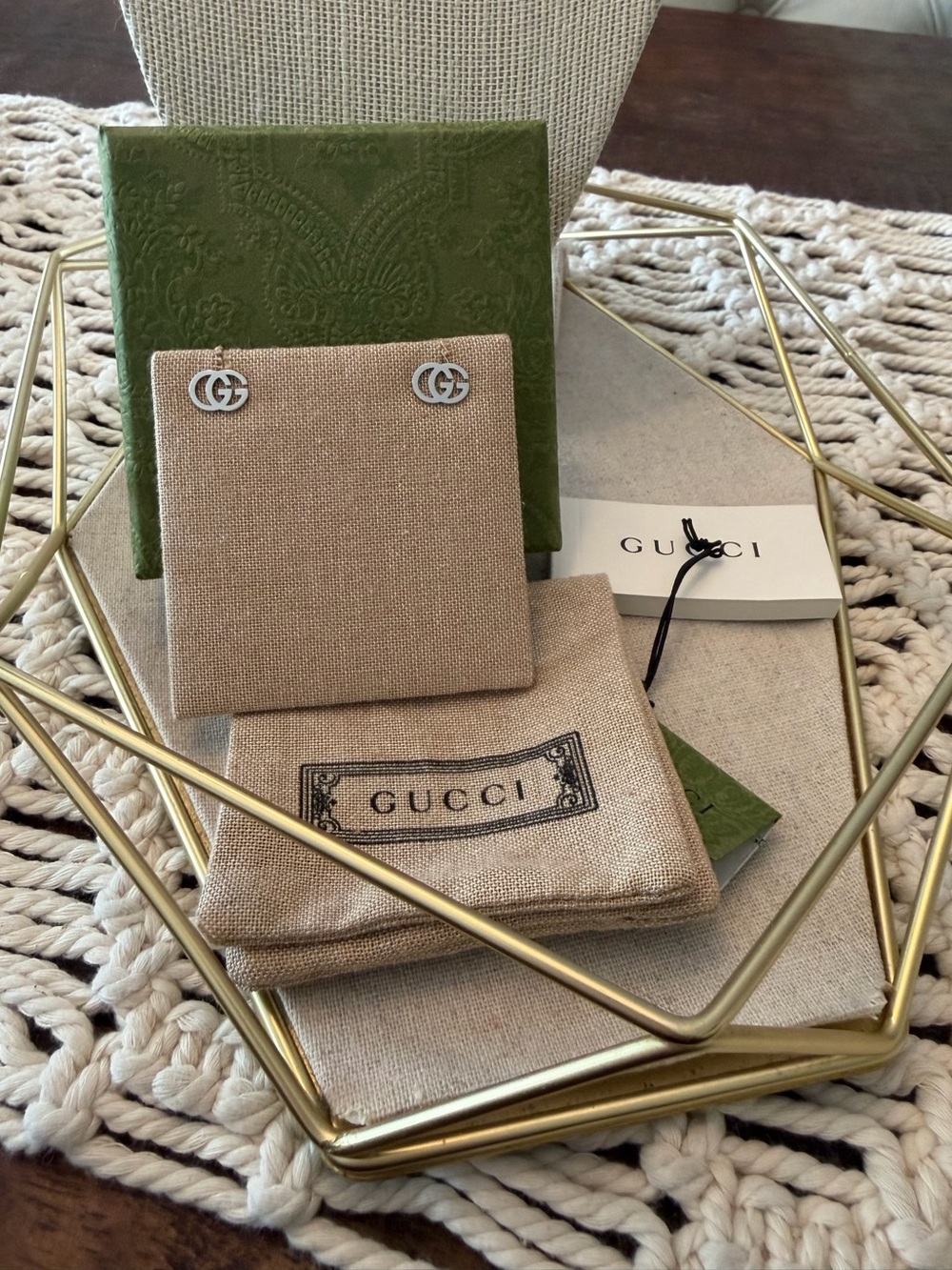 Gucci 18k White Gold Running G Stud Earrings - New with Tags
